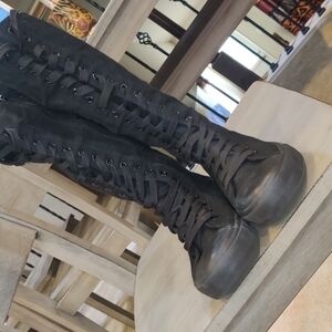 Black Lace-Up Knee-High Boots